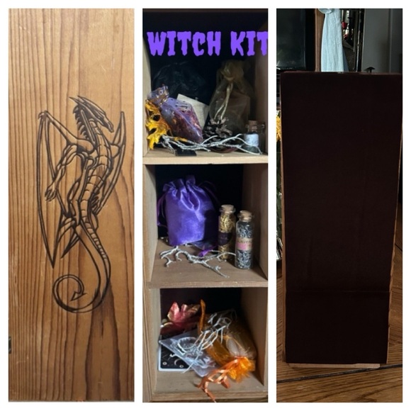 Halloween Decor Witch Kit in Vintage Wooden Dragon Cabinet - Picture 2 of 6